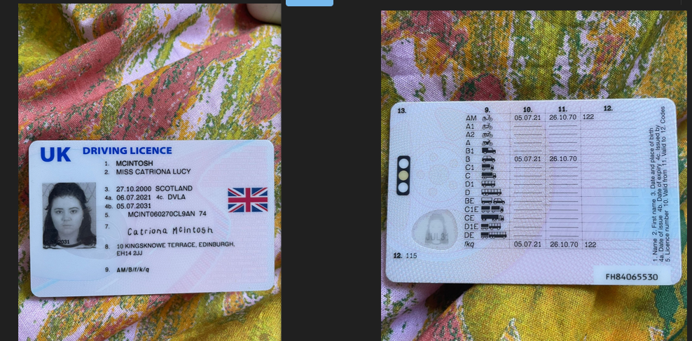 英国驾照正反（图片形式）