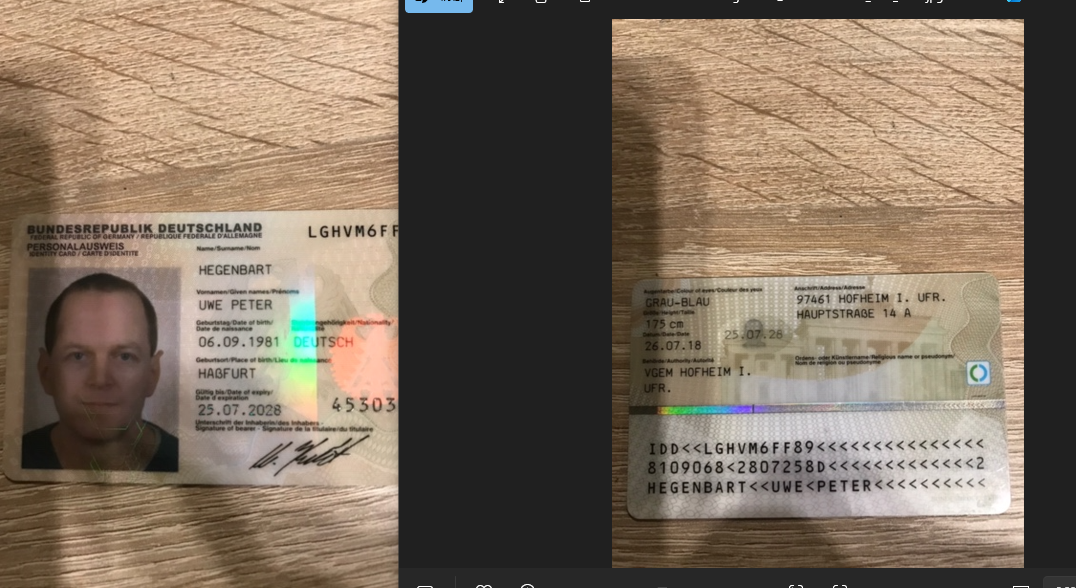 德国身份证正反一套