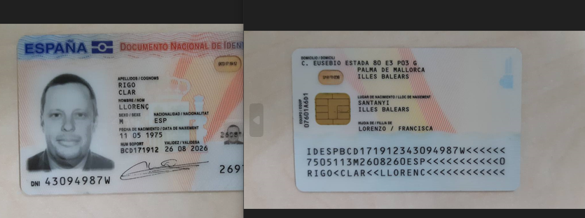 西班牙身份证正反一套
