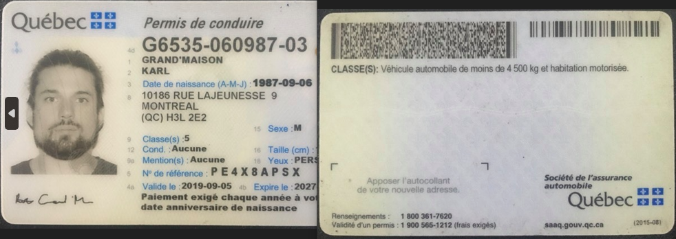 加拿大身份证正反一套